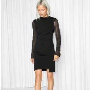 & Other Stories The Little Black Asymmetric Mini Dress Long Sheer Sleeves XS
